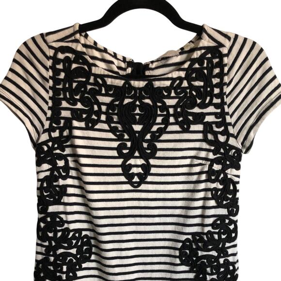 Anthropologie Stamp Black & White Striped w/ Embroidery Mini Dress XS - Picture 5 of 9